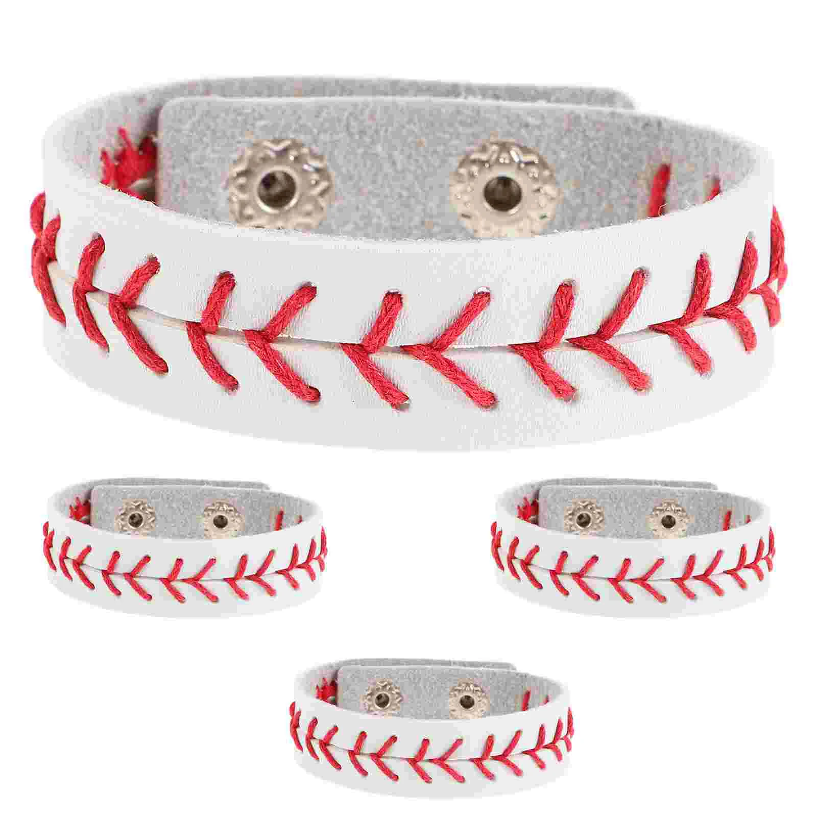 4 Pcs Braided Ball Game Bracelet Wrist Band Baseball Bracelets for Women White Man