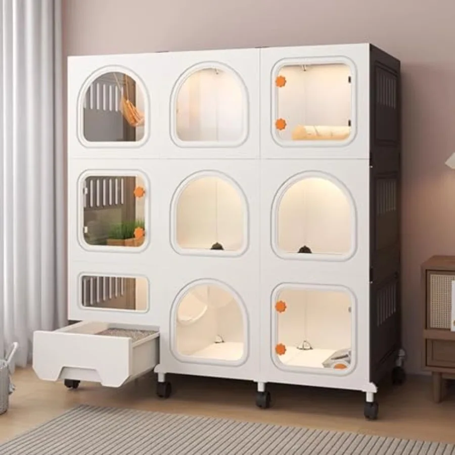 

Large Cat Cage with Wheels for Balcony PVC Board Indoor Cat Enclosure with Litter Box Easy to Clean Size B-110x46x110cm Gray