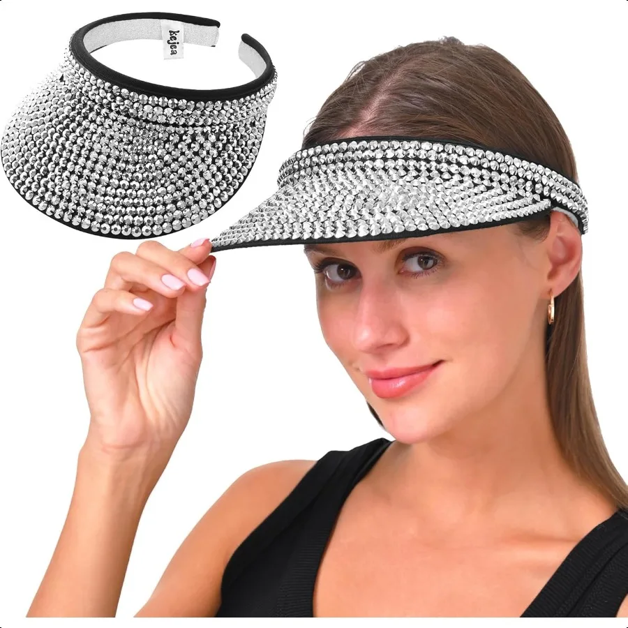 

Sun Visors Hats Women Shiny Rhinestones Men Clip On Visor Hat Adjustable Bling Sports Summer Cap