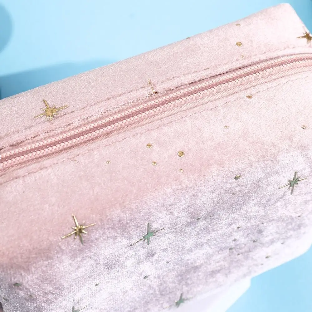 High Quality Portable Cosmetic Bag Hot stamping star pattern with Zipper Make Up Storage Bag Soft Velvet Beauty Case Pouch