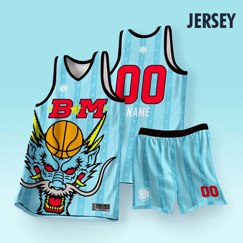 Children Basketball Kits For Boys Girls Cool Animal Dragon Printed Customizable Name Number Jerseys Shorts Quickly Dry Uniforms