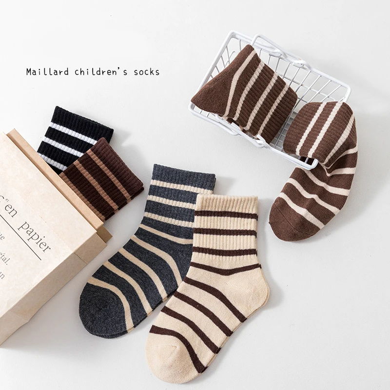 5 أزواج من الجوارب الكلاسيكية المخططة للأطفال والأولاد منتصف الساق غير رسمية عصرية من القطن الممشط جورب مرن ناعم مريح للأولاد والبنات والأطفال #4