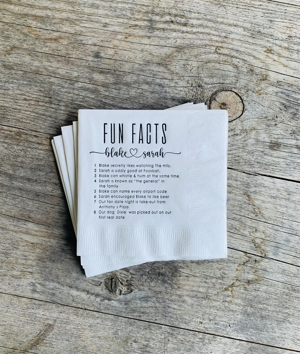 

50PCS Fun Facts Napkins, Personalized, Monogrammed, 3 ply, Paper, Cocktail Napkins, Beverage Napkin, Dinner Napkin, Guest Towels