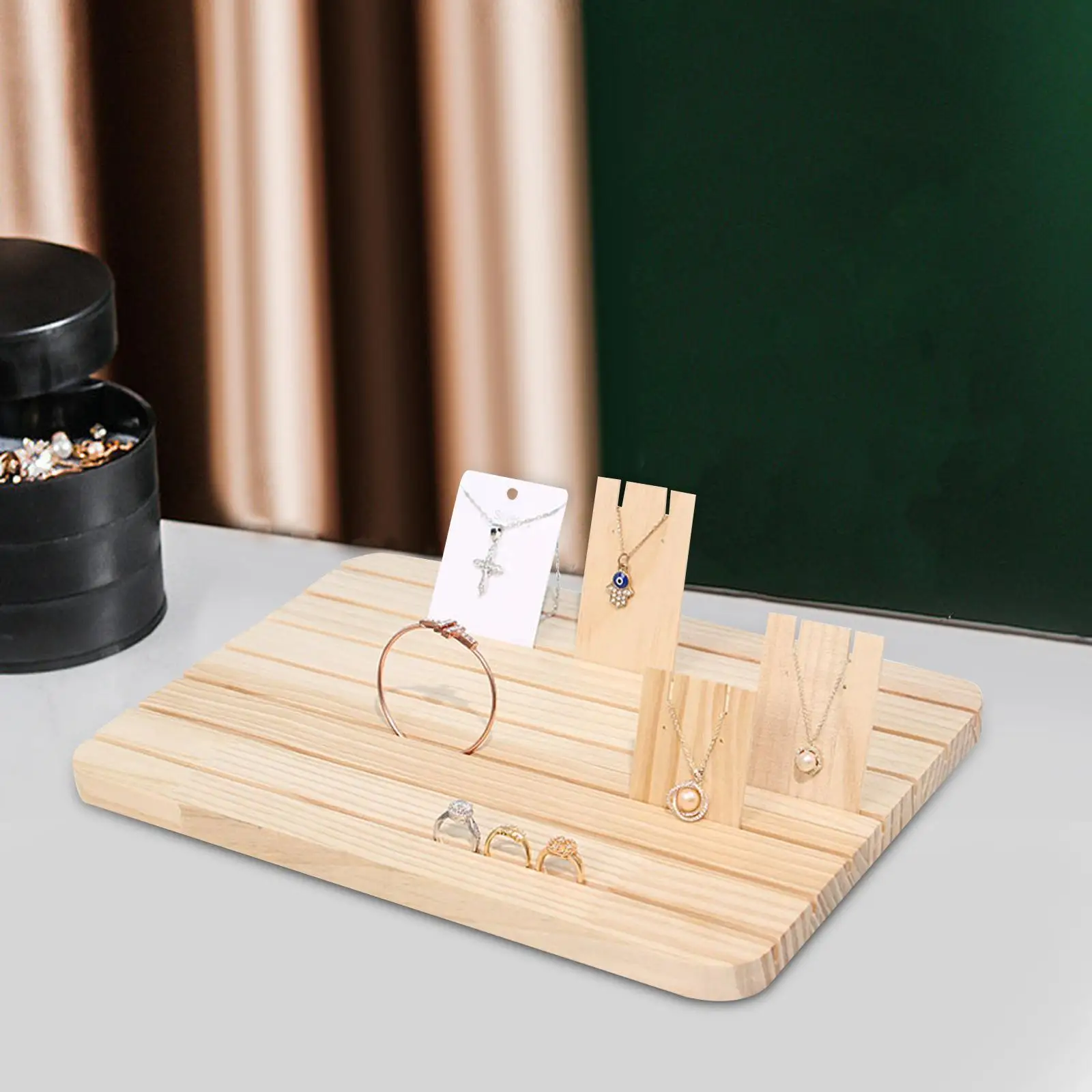 Wooden Jewelry Display Stand with Detachable Pegs Earring Organizer Holder for Countertop Retail Use Large Capacity Portable