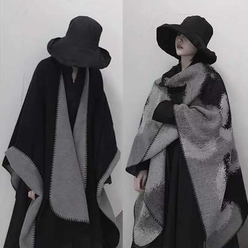 

Poncho Cloak Scarf Women Versatile Autumn and Winter Spring Imitation Cashmere Double-sided Shawl Warmth Outer Wear Lady Wh213