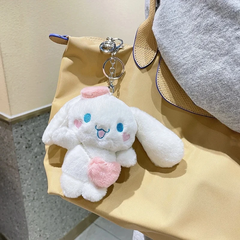 12cm Sanrio Cartoon Anime Keychain Plush Love Purple Blue Pink Toy Cinnamoroll Cute Soft Stuffed Dolls Pendant Kid Birthday Gift