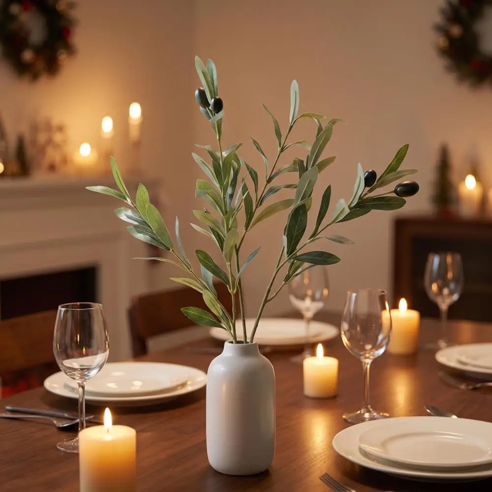 Indoor Plant Decor for Room Realistic Faux Greenery Branches Faux Olive Branches for Vase Artificial Olive Tree Stems Realistic