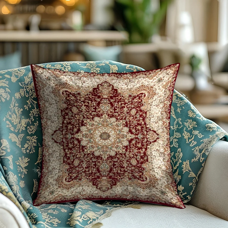 1PC Digital Print Pillow Cover Cushion Cover Bohemian Red Brown Floral Pattern Tribal Ethnic Decorative Throw Pillow Case