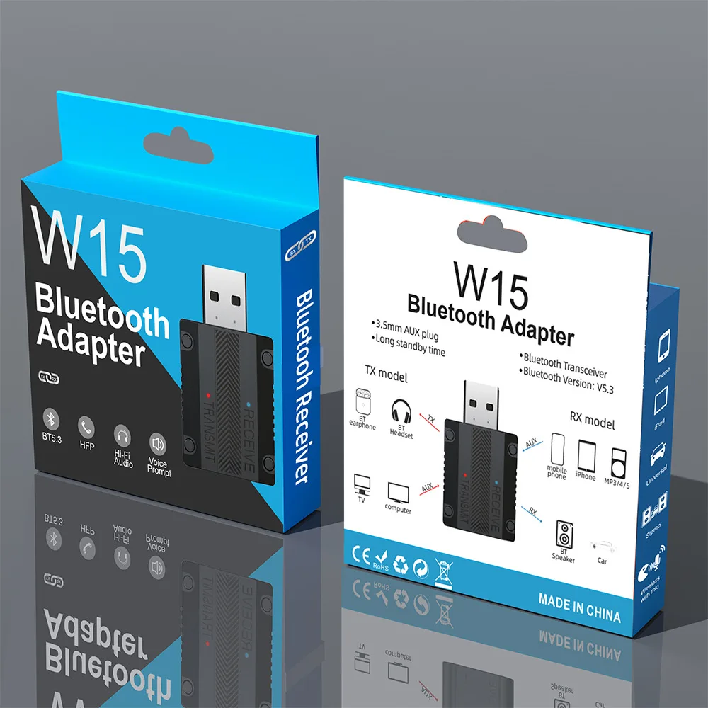 W15 Bluetooth 5.3 Receiver Transmitter 2-in-1 Aux Port  Audio Converter Lossless Sound for Computer Audio Power Amplifier