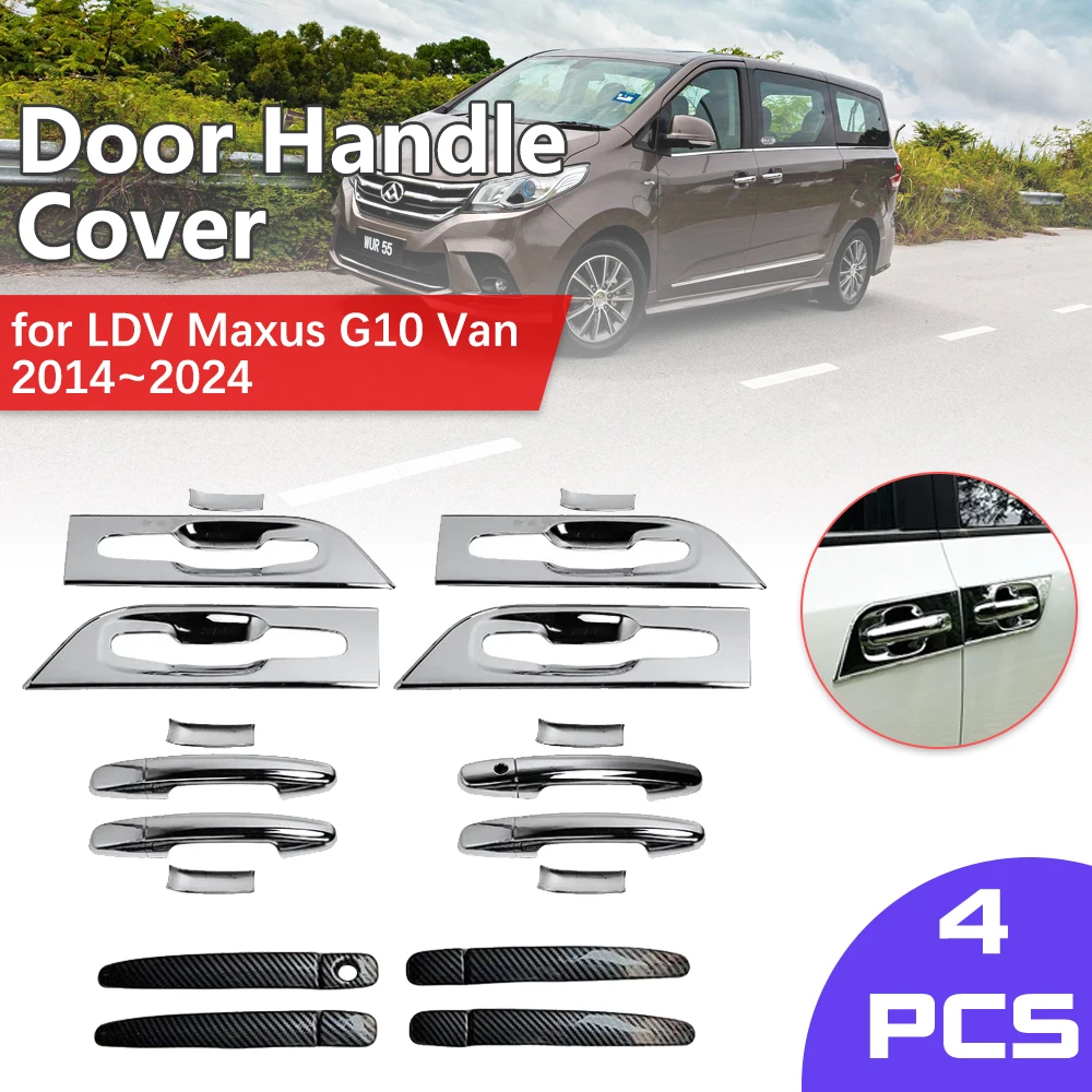 Car Chrome Door for LDV Maxus G10 Van 2014~2024 2015 2016 Handle Cover Carbon Fiber Trim Catch Key Cap Set Stickers Accessories