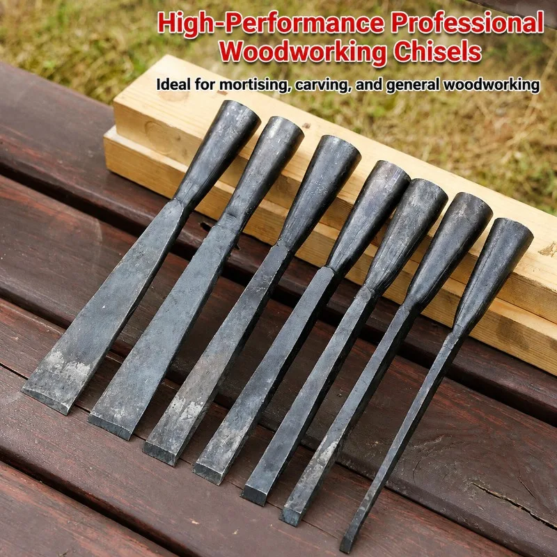 Old Style Forged Wood Chisel, Hand Bevel Edge Sharp Carbon Steel Carpenter Tool with Wooden Handle for Woodworking Carving