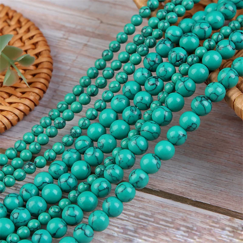 Natural Stones Round Shape Loose Mineral Green Turquoises Rondelle Beads for Jewelry DIY Making Bracelet Earrings Accessories