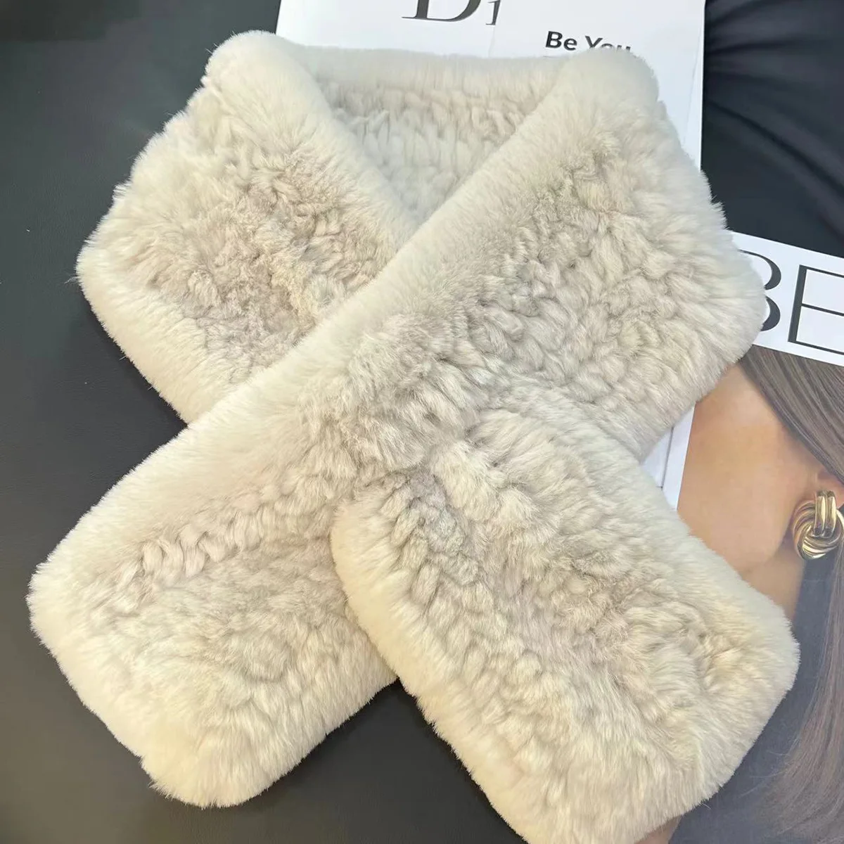 Women Real Rex Rabbit Fur Scarf Fashion Lady Winter Warm Soft Knitted Real Fur Neckerchief Natural Rabbit Fur Ring Scarves
