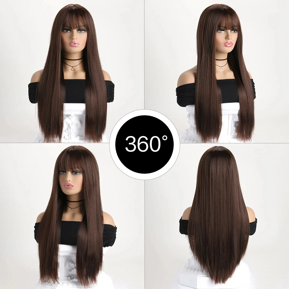 Meistverkaufte 26-Zoll-Synthetikperücke für langes glattes Haar für Halloween-Cosplay, Alltagsperücke, hitzebeständiges Haaraccessoire. – Detail 9