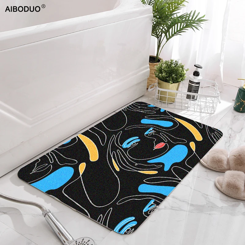 

Minimalistic Style Face Room Mats Anti-slip Shower Living Room Rug House Entrance Mat Toilet Carpet Absorbing Pads Floor Cushion