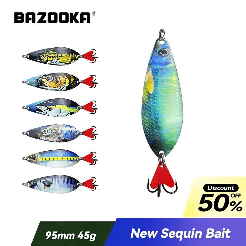 

Bazooka Fishing Lure 95mm/40g Big Metal Rotator Spoon Trout Hard Bait Sequin Noise Artificial Jig Willow Leaf Shaped Iron Hook