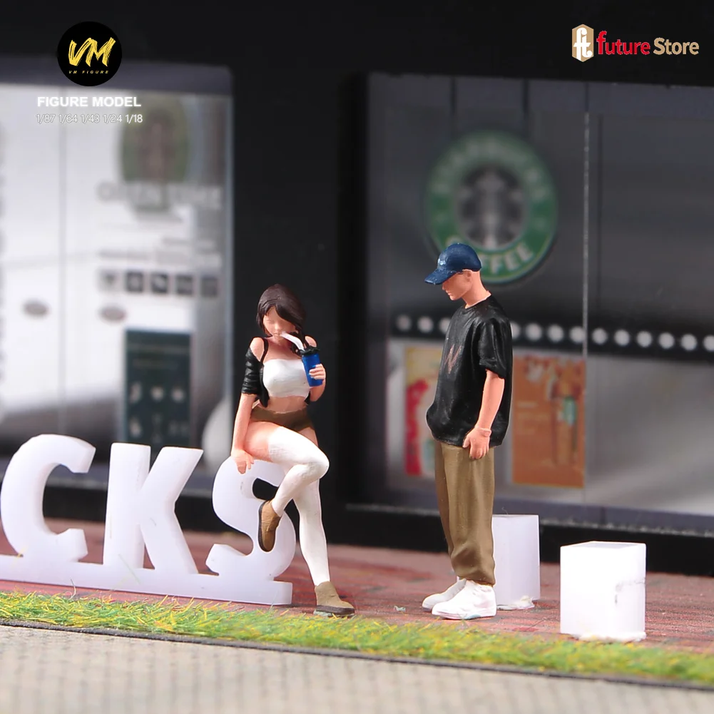 

Miniature Figure 1/87 1/64 1/43 1/24 1/18 Lovers Drinking Milk Tea Girl Leisure Boy Mini Diorama Figurines Resin Doll Model Prop