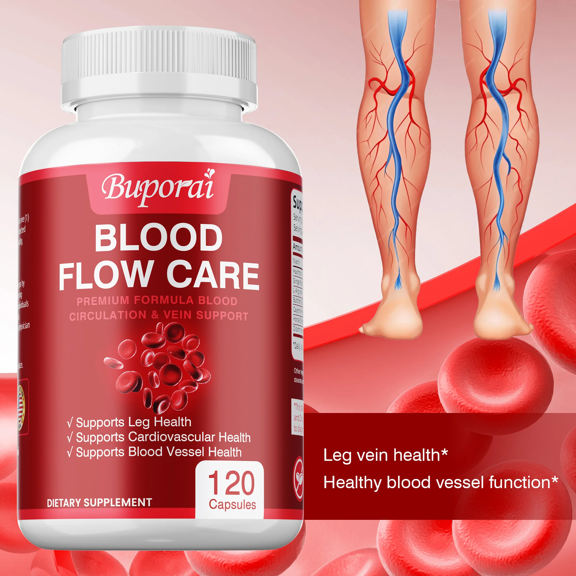Blood Flow Care - Improves Circulation, Balances Blood Pressure,  Promotes Heart and Brain Health - 120 Capsules