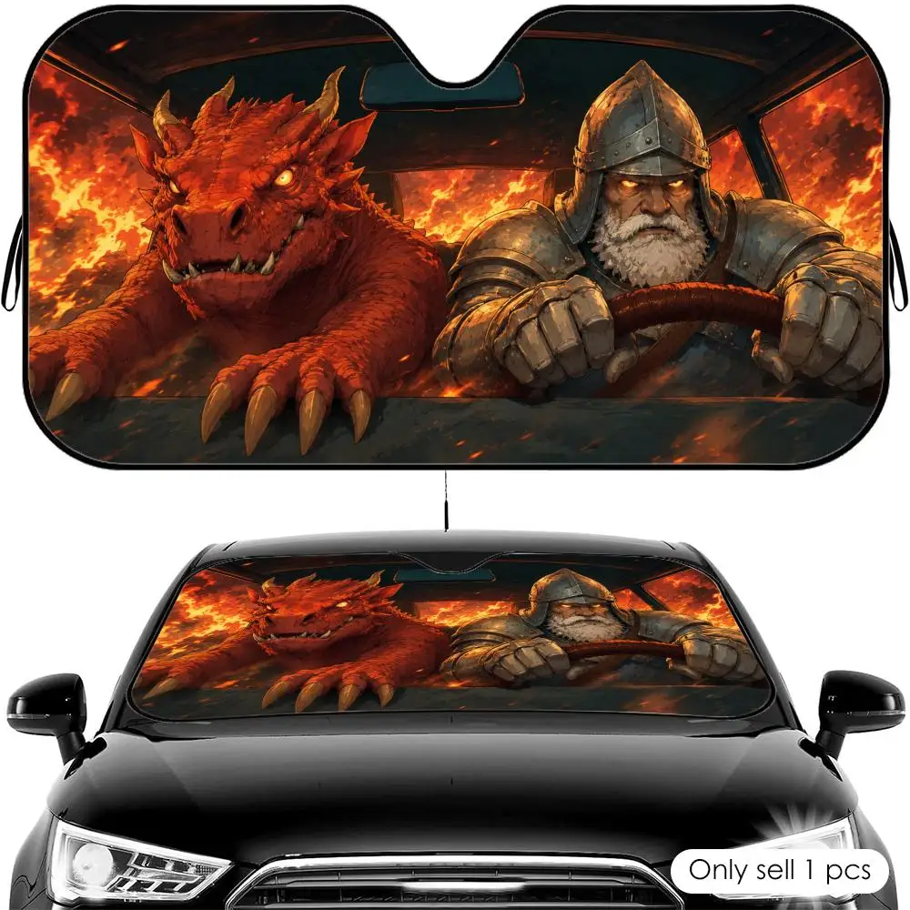 Dragon Knight Road Trip Sun Visor Car Front Windshield Shade UV Block Heat Shield Foldable Universal Fit Cover