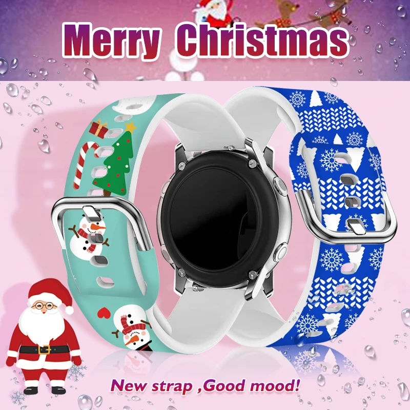 Merry Christmas 20mm Printed Strap for Samsung Galaxy Watch 6/5 40mm 44mm 6Classic 47mm Replaceable Bracelet 22mm for 5Pro 45mm