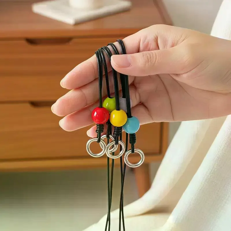 Fashion Colorful Round Bead Decorative Eyeglass Hanger String: Retro Black Wax Thread Adjustable Sunglasses Prevent Necklace