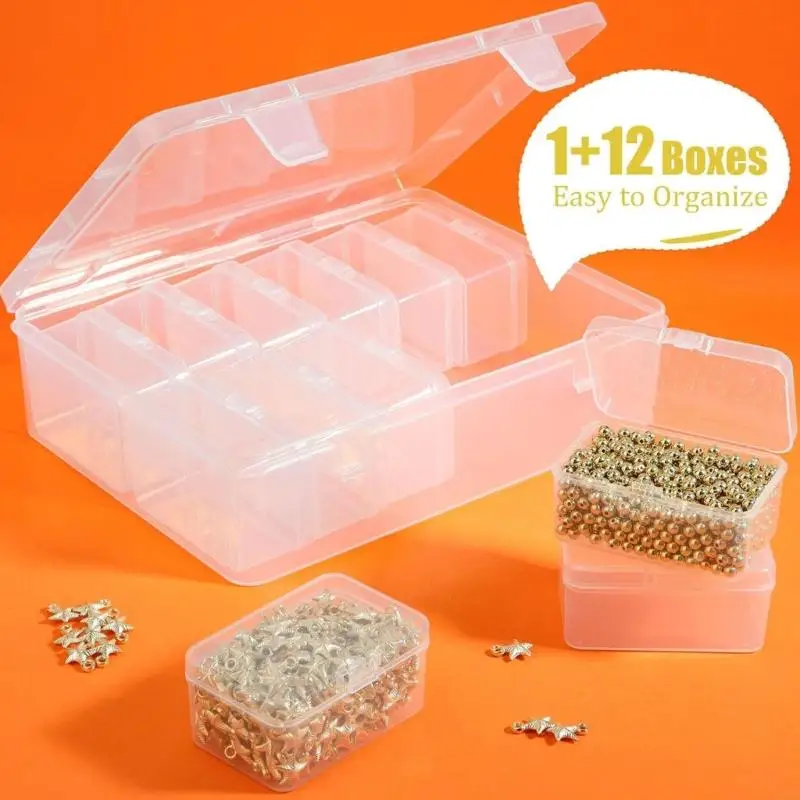 Craft Supply Storage Organizers with 12 Separate Boxes Translucent PP Container 22.5Cm/8.8in for Beads Findings Art 87HA