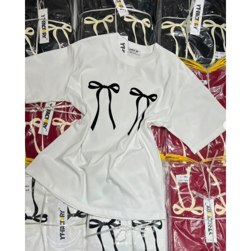 T-shirt Kawaii avec ruban pour femme, T-shirt avec nœud, Vêtements grande taille, Tenues esthétiques, Été coréen, CoAdvants, Y2K, 4XL, 5XL, 2024