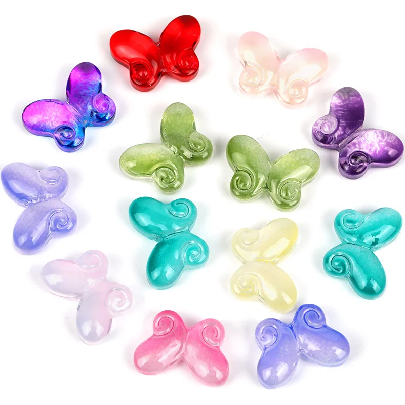 100PCS 10x14.5mm Gradient Color Fat Butterfly Glass Straight Hole Beads DIY Jewelry Accessories Loose Beads Wholesale