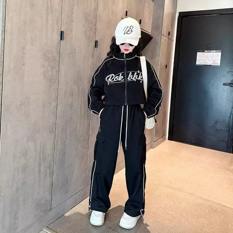 Children's Cardigan Jacket and Trousers 2-Piece Set Stylish Korean CasualsuitSpring Autumn New Arrival Youth Fashion Outfit 5-14