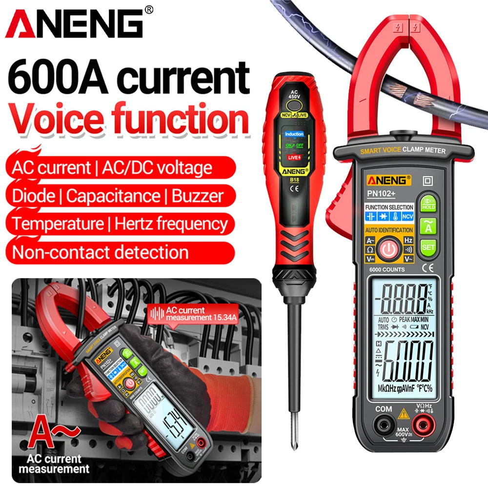 Voice Broadcast Multimeter meter ANENG PN102+/B18 Kit Highlight Voltage Test Pen Non-contact NCV Induction Electrician Tools