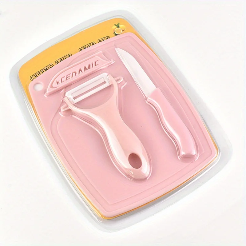 3PCS 3피스 주방 다기능 멜론 및 과일 칼 세라믹 과일 칼 세트 T 필러 야채 도마 썸네일 4