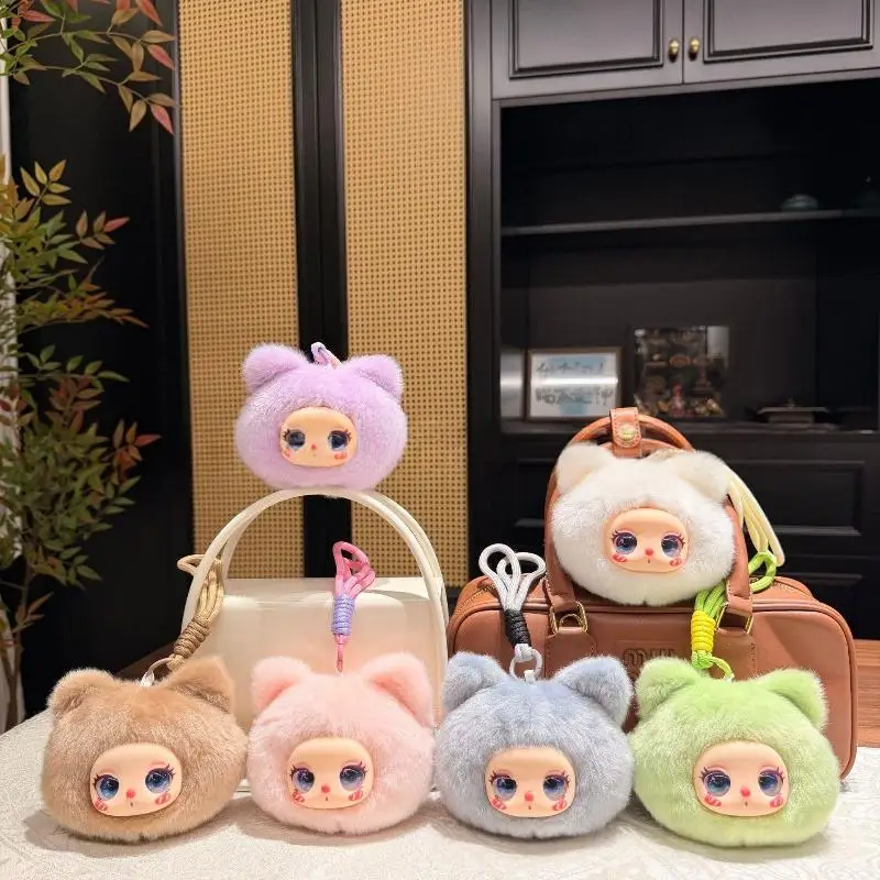 New 1PCS Cute Vinyl Face Plush Doll Keychain Bag Pendant Decor Girly Backpack Charm Pendant for Students, Cheek Patterns