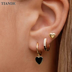 TIANDE Black Enamel Heart Stud Dangle Earrings for Women Gold Color Piercing Hoop Earrings 2022 Fashion Jewelry Wholesale