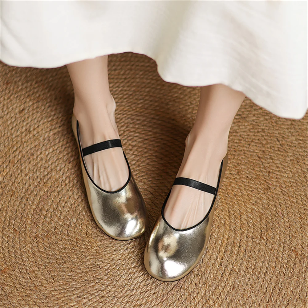 FEDONAS Mary Janeรองเท้าสําหรับสตรีHand Stitch Casual Streetwearบัลเล่ต์หญิงเสือดาวSilver Gold Flatsรองเท้าLoafers