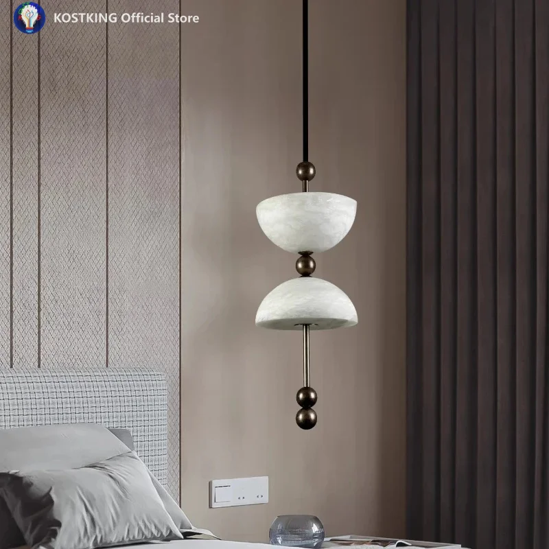 Natural Spanish Marble Pendant Light Bedroom Headboard Background Wall Dining Room Entrance Bar Counter Retro Decor Hanging Lamp