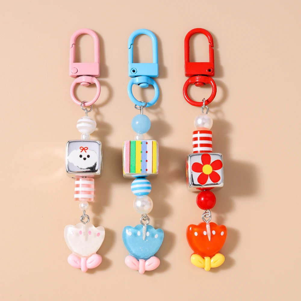 

Cute Resin Flower Keychain Women Girls Key Ring Pendant for Handbag DIY Handmade Jewelry Gifts