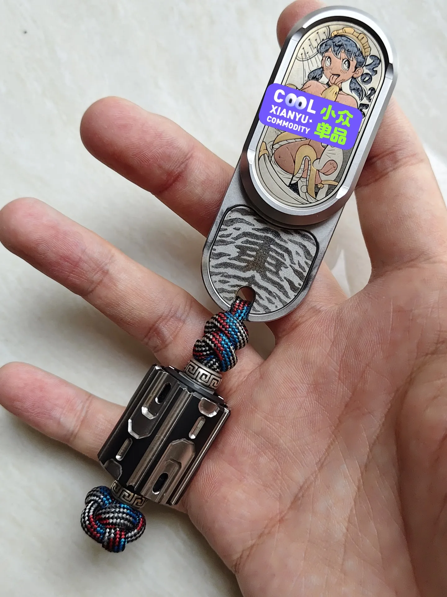 Used EDC Tk Fuhu Steel Main Body + Leyang Shizuka Out-of-print Large Patch, with Dark Matter Knife Pendant.