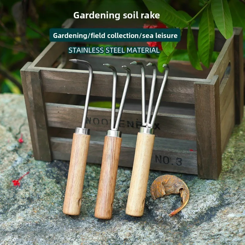3-piece Set of Gardening Tools Stainless Steel Single Toothed Fork Outdoor Garden Vegetable Rake Household Flower Pot Small Rake