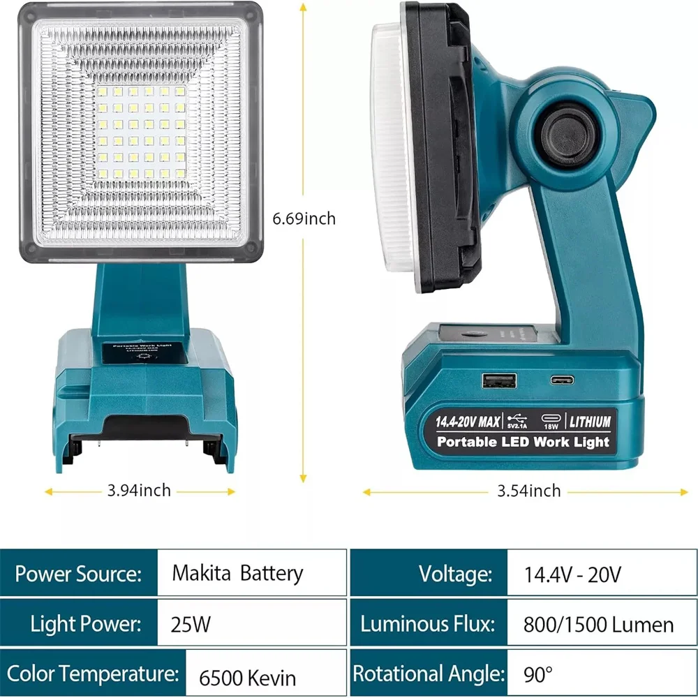 LED Work light,Portable LED Warning Light Work Light Outdoor Lighting For Makita /Milwaukee/Dewalt/Bosch 18V Battery(No Battery)