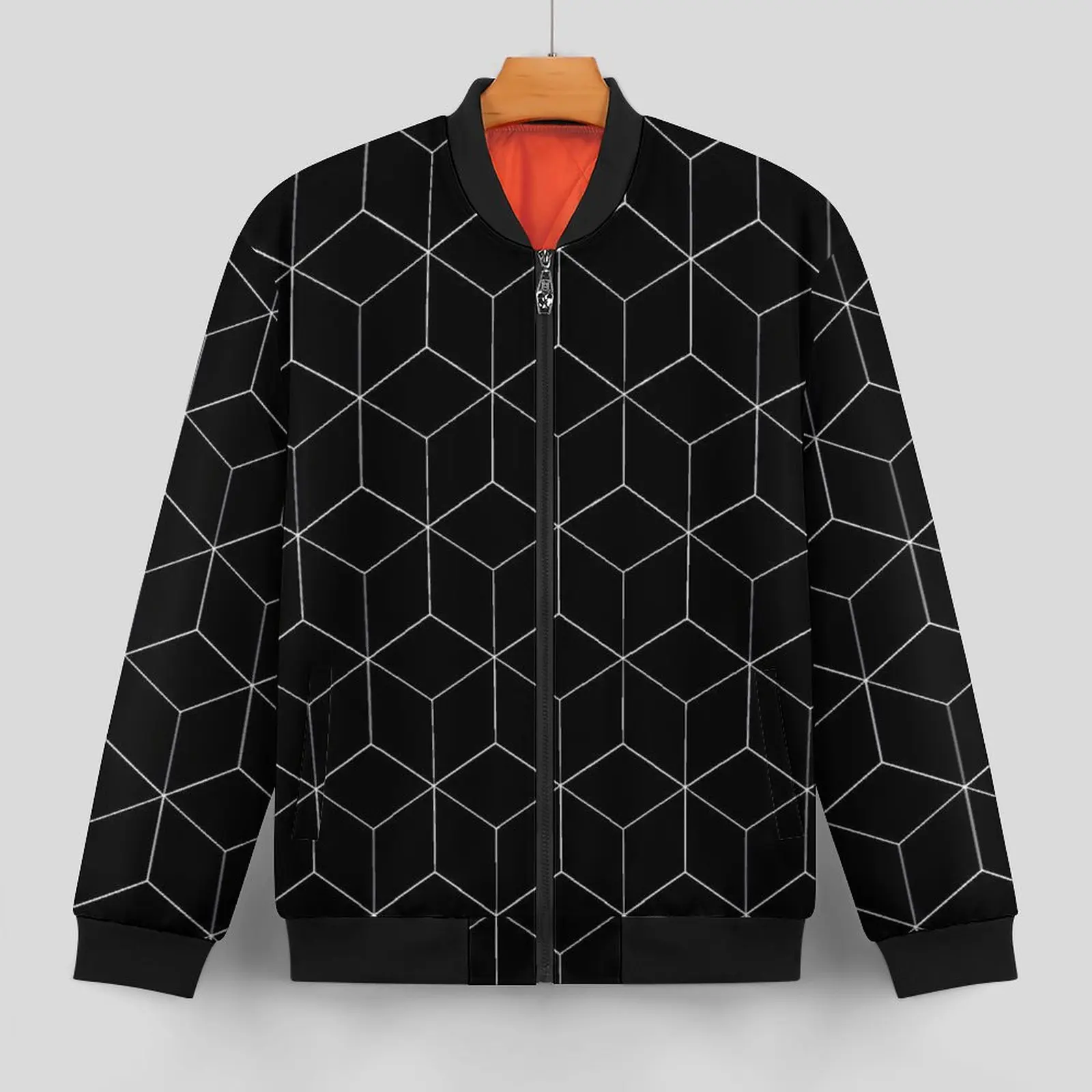 Geometric Jackets Winter Black Honeycomb Street Style Casual Coats Male Waterproof Classic Windbreak Printed Oversize Jacket