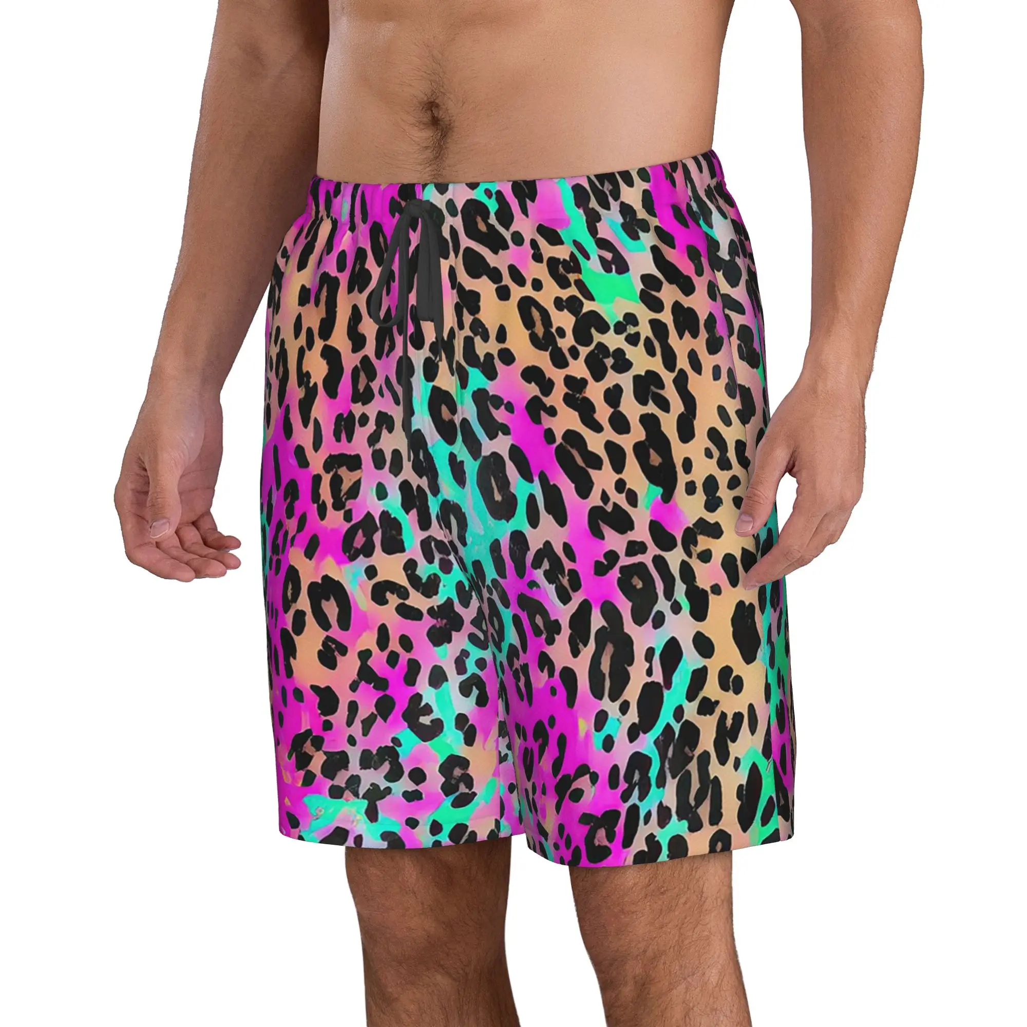 Vibrant Rainbow Leopard Print Trunks Beach Board Shorts Casual Quick Dry Swimming Summer Men Pants