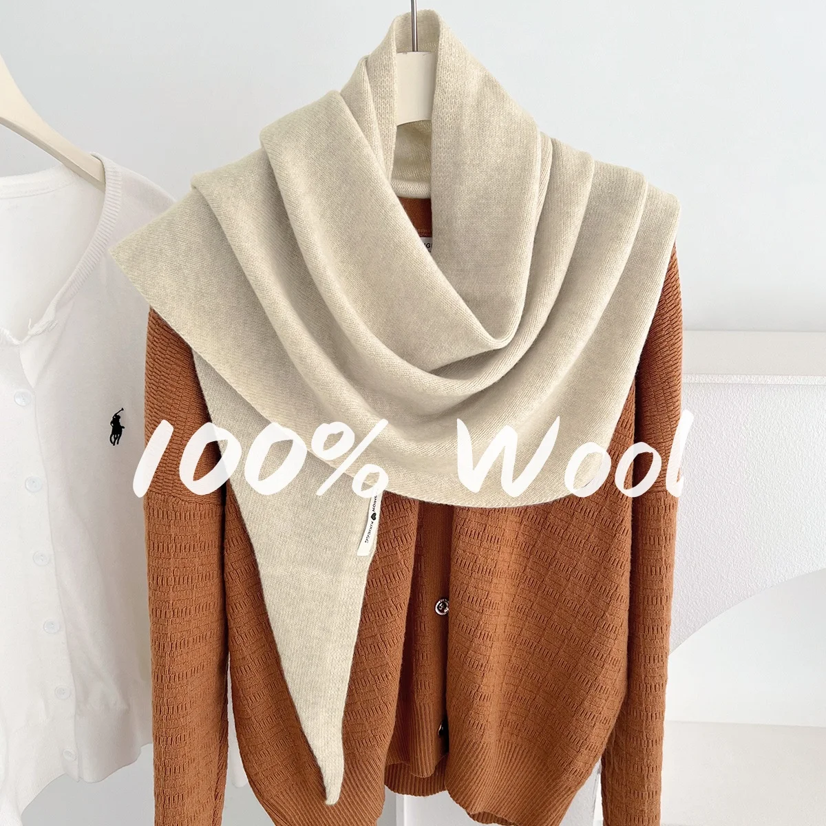 

100% Wool Big Size Women Knitted Triangle Scarf Winter Thicken Warm Solid Color Designer Shawls Neckerchief Luxury Wrap Bufanda