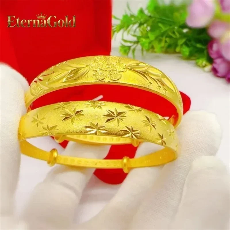 

EternaGold 24K genuine gold bracelet 9999 Niche high-end twisted pull semi set sand semi gloss adjustable gold bracelet, suitabl