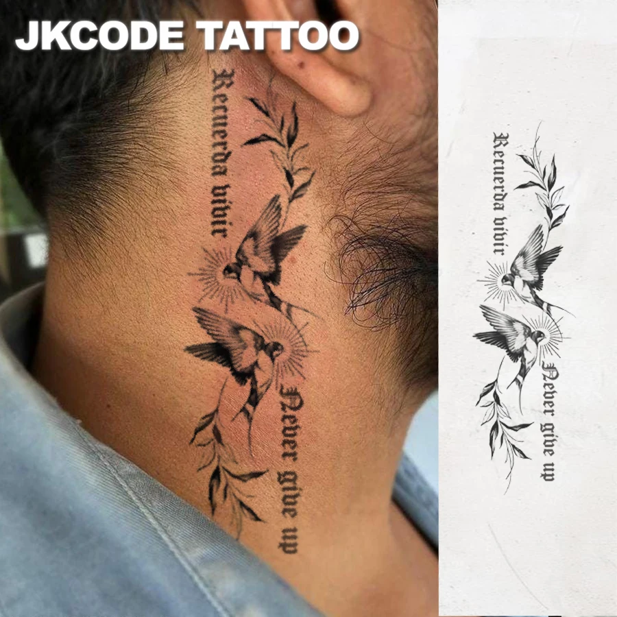Waterproof Semi-Permanent Tattoo Stickers, Hand and Neck Designs, Sea Swallow Pattern, Simple Style Temporary Tattoo Stickers, Waterproof Realistic Tattoo Stickers, Plant Pattern, Wrist Tattoo Stickers, Magic Tattoo Stickers, Lasting 1-2 Weeks, Men's Tattoo Stickers
