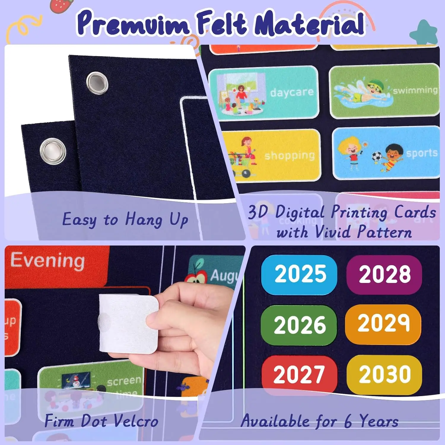 Mein erster täglicher Filzkalender, Montessori-Sensorikgeschichtentafel, Kleinkinder, tägliche Aktivitäten, Erkenntnis, Lernen, Klassenzimmer, Lehrmittel