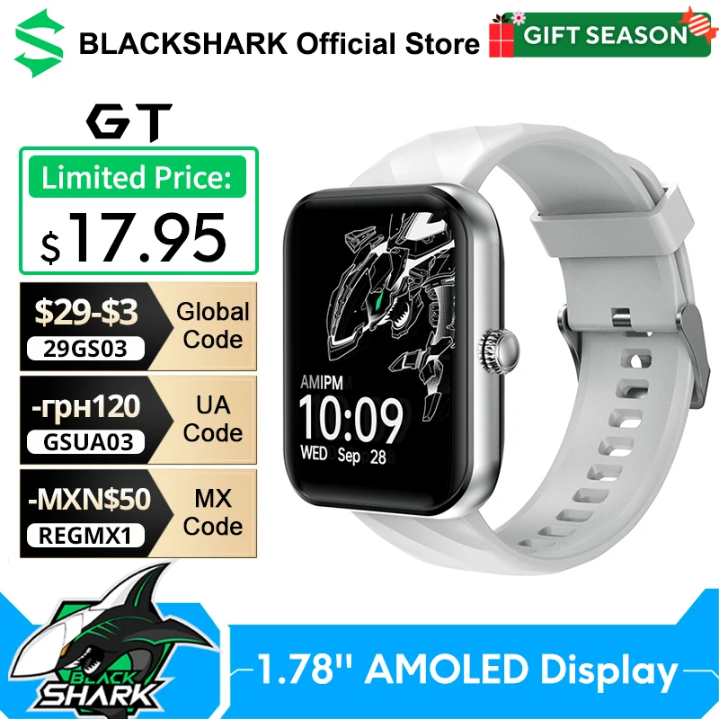 Black Shark GT Smartwatch Algemene versie 1,78\'\' AMOLED-display 10 dagen batterijduur Bluetooth 5.2 Smart Watch 100+ sportmodi