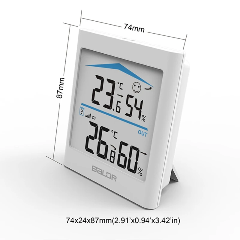 디지털 LCD 기상 관측소, 실내 및 실외 트렌드 습도계 온도계, 무선 원격 센서 모션 (흰색)