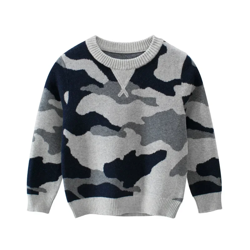 2026 Winter Clothes Boys Sweaters Casual Camouflage Knit Top Children's Pullover Long Sleeve Cartoon Print Warm Kids Outfits