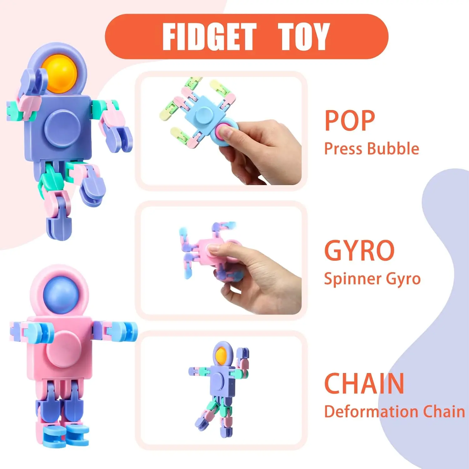 8-48PCS Roboter Fidget Spinner Geburtstag Goodie Bags Stuffers Party Favors Fingertip Gyro Kette DIY Stress Relief Spielzeug schule Geschenk