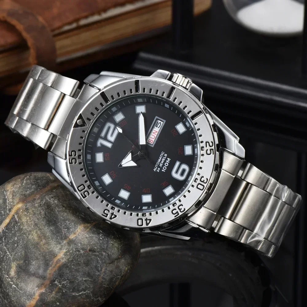 Luruxy Multi Functional Stainless Steel Series Steel Band Watch Strap Multi Functional Timing Watch Men's Quartz Watch Clock